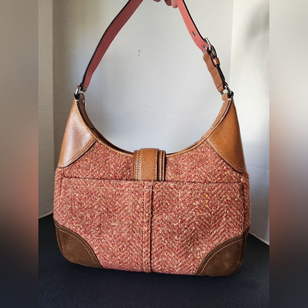 Coach Hampton Herringbone Slim Hobo - Leather, Suede, & Tweed, EUC, 2007, F11214 - Picture 2 of 15